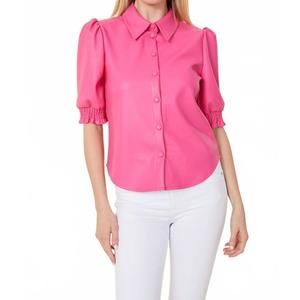 NEW DOLCE CABO vegan leather short sleeve top in hot pink